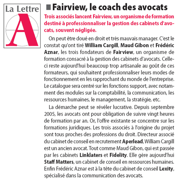 Fairview salué par la Lettre A