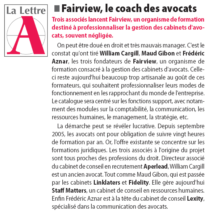 Fairview salué par la Lettre A Fairview salué par la Lettre A